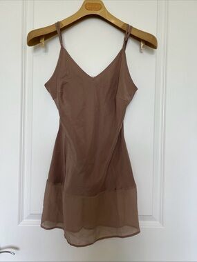 Gold Hawk pure silk Brown Slip glam luxury Dress L great